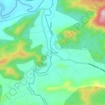 Anaikatti地形图、海拔、地势