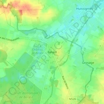 Belœil地形图、海拔、地势