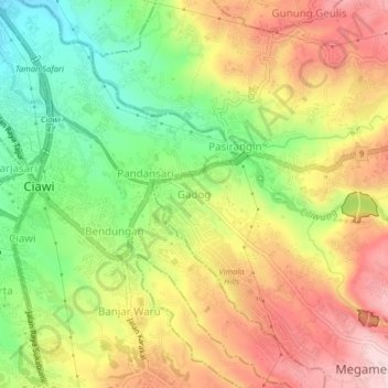 Gadog地形图、海拔、地势