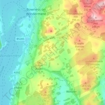 Lindeth地形图、海拔、地势