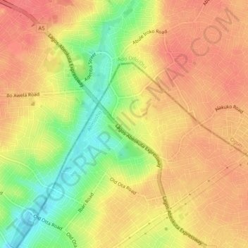 Ajegunle地形图、海拔、地势