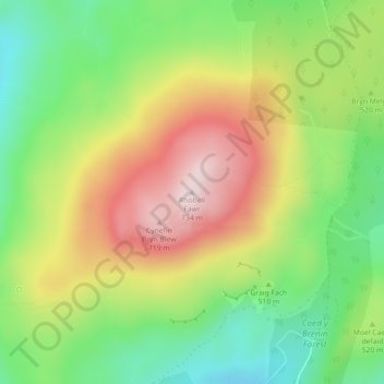Rhobell Fawr地形图、海拔、地势