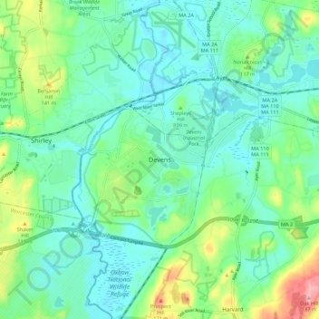 Devens地形图、海拔、地势