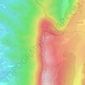 Tête Noire地形图、海拔、地势