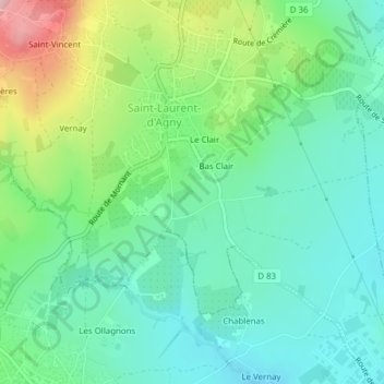 Noyeray地形图、海拔、地势