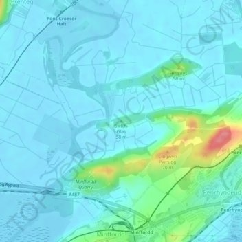 Bwlch-Glas地形图、海拔、地势