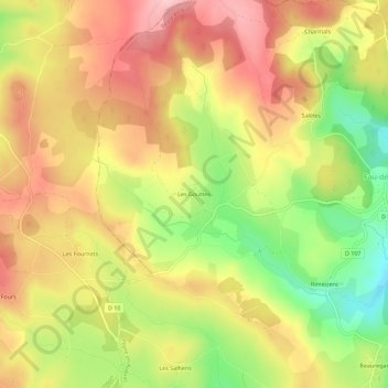 Les Gouttes地形图、海拔、地势