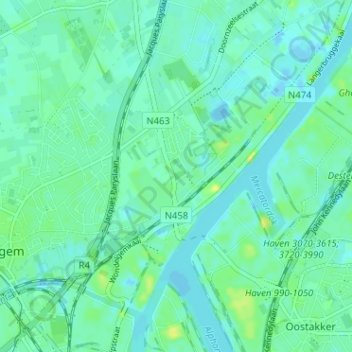 Langerbrugge地形图、海拔、地势