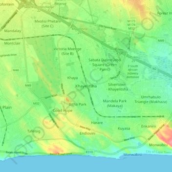 Khayelitsha地形图、海拔、地势