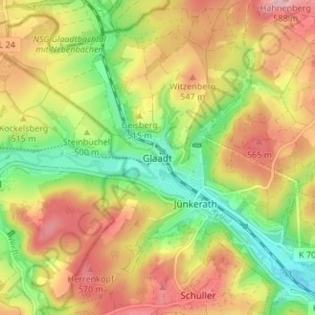 Glaadt地形图、海拔、地势