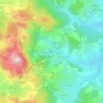 Veaux地形图、海拔、地势