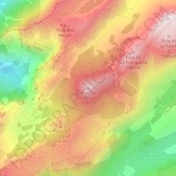 Puig de l'Ofre地形图、海拔、地势
