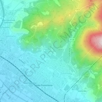 Querceto地形图、海拔、地势