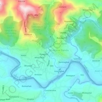 Sarlahi地形图、海拔、地势