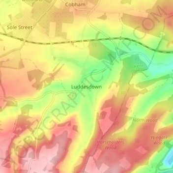 Luddesdown地形图、海拔、地势