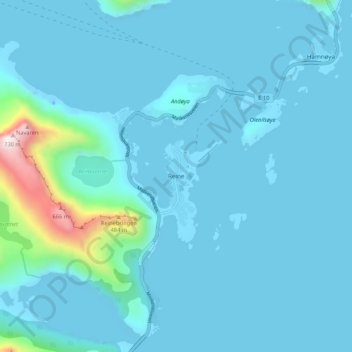 Reine地形图、海拔、地势