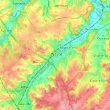 Wavre地形图、海拔、地势