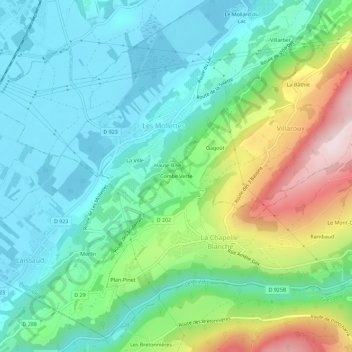 Combe Verte地形图、海拔、地势