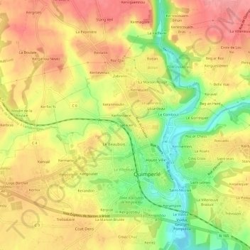 Coat-kaër地形图、海拔、地势