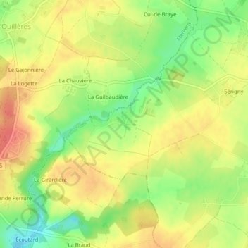 Vux地形图、海拔、地势