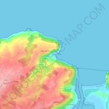 Tazones地形图、海拔、地势