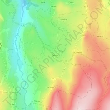 Taussac地形图、海拔、地势