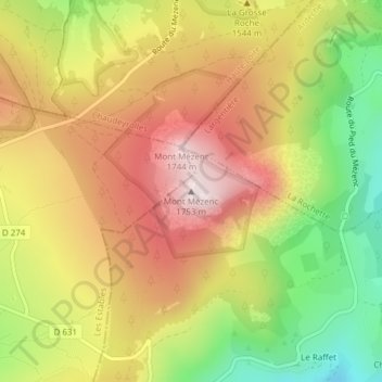 Mont Mézenc地形图、海拔、地势