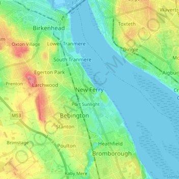 New Ferry地形图、海拔、地势