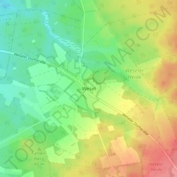 Wesel地形图、海拔、地势