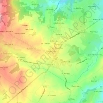 Les Plasses地形图、海拔、地势