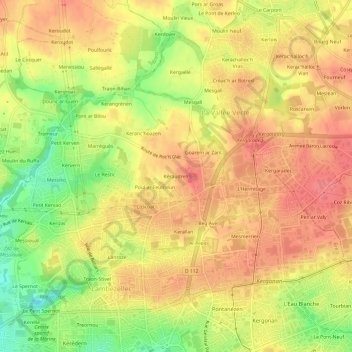 Kéraudren地形图、海拔、地势