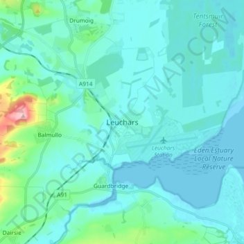 Leuchars地形图、海拔、地势