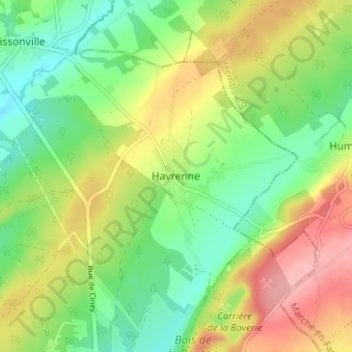 Havrenne地形图、海拔、地势