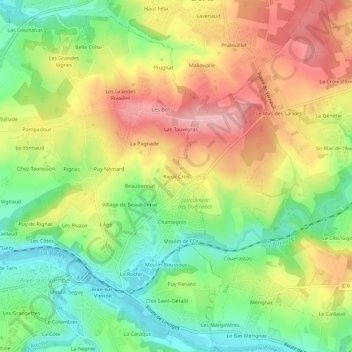 Rieux Cros地形图、海拔、地势