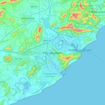 Old Gajuwaka地形图、海拔、地势