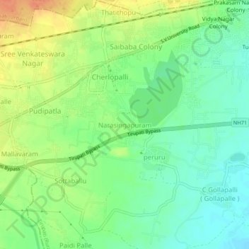 Narasingapuram地形图、海拔、地势