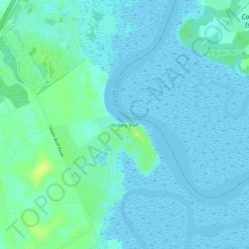 Hickory Bluff地形图、海拔、地势