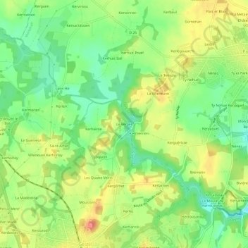 Le Verger地形图、海拔、地势