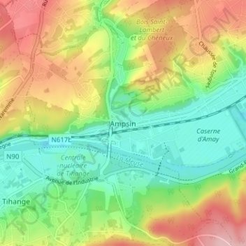 Ampsin地形图、海拔、地势