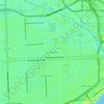 Latin Quarter地形图、海拔、地势