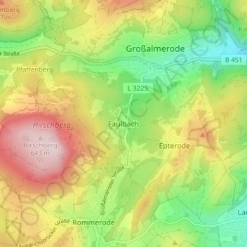 Faulbach地形图、海拔、地势