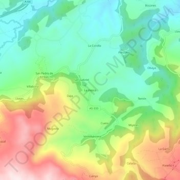 La Viesca地形图、海拔、地势