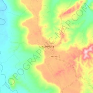 Metlaltoyuca地形图、海拔、地势