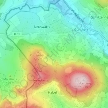 Meerswinden地形图、海拔、地势