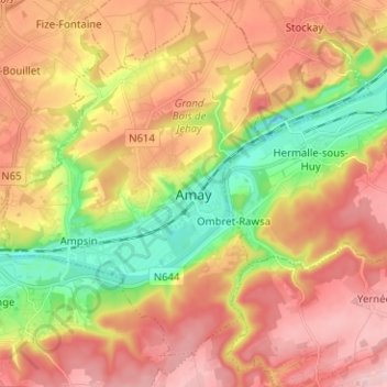 Amay地形图、海拔、地势