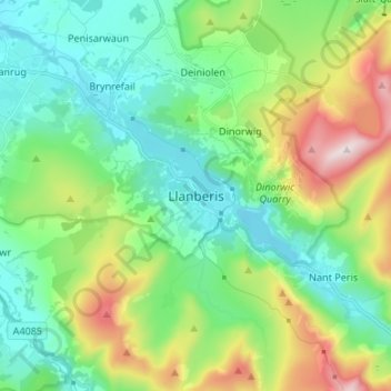 Llanberis地形图、海拔、地势