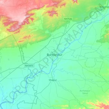 Burhanpur地形图、海拔、地势
