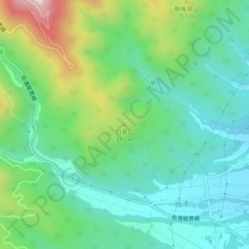 羽黒山地形图、海拔、地势