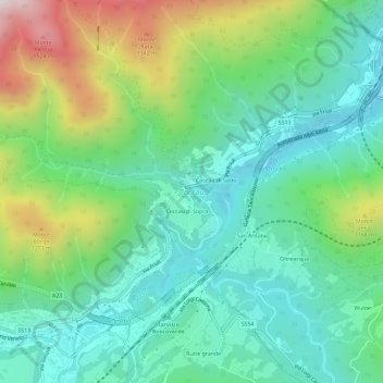 Coccau地形图、海拔、地势
