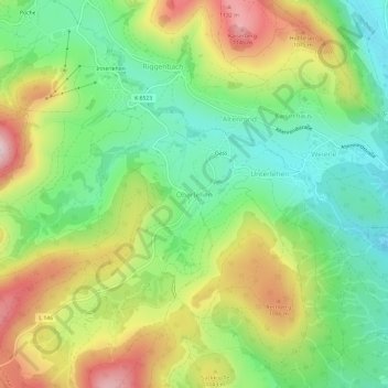 Oberlehen地形图、海拔、地势